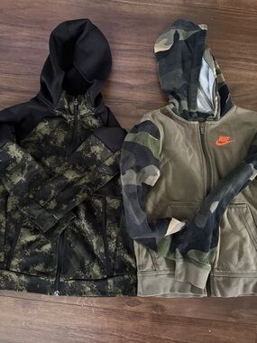 Nike Kids Olive & Black Camo Zip Hoodies - Dual Pack